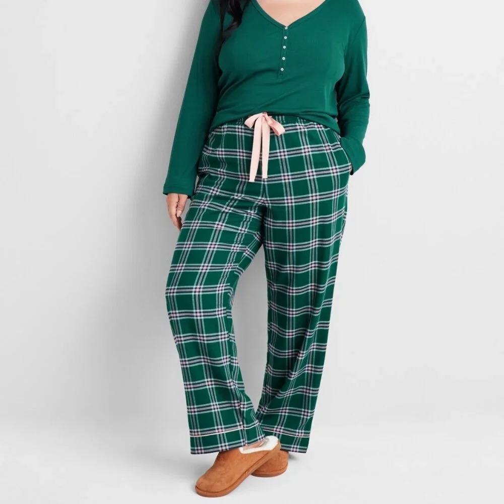 State of Day Womens Size XL Drawstring Plaid Print Flannel Pajama Pants 258